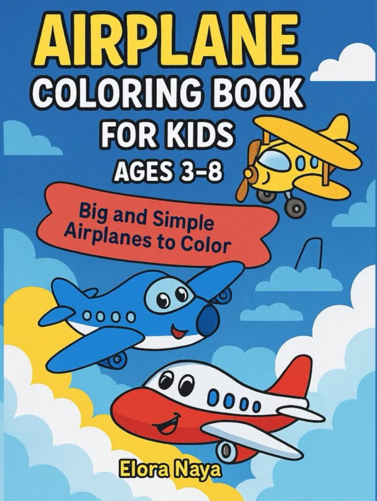 Coperta cărții Airplane Coloring Book for Kids – carte de colorat cu avioane pentru copii