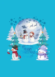 Ilustrație de iarnă cu oameni de zăpadă și mesaj de Crăciun, parte din colecția Slovelle Danaxa44 Creation