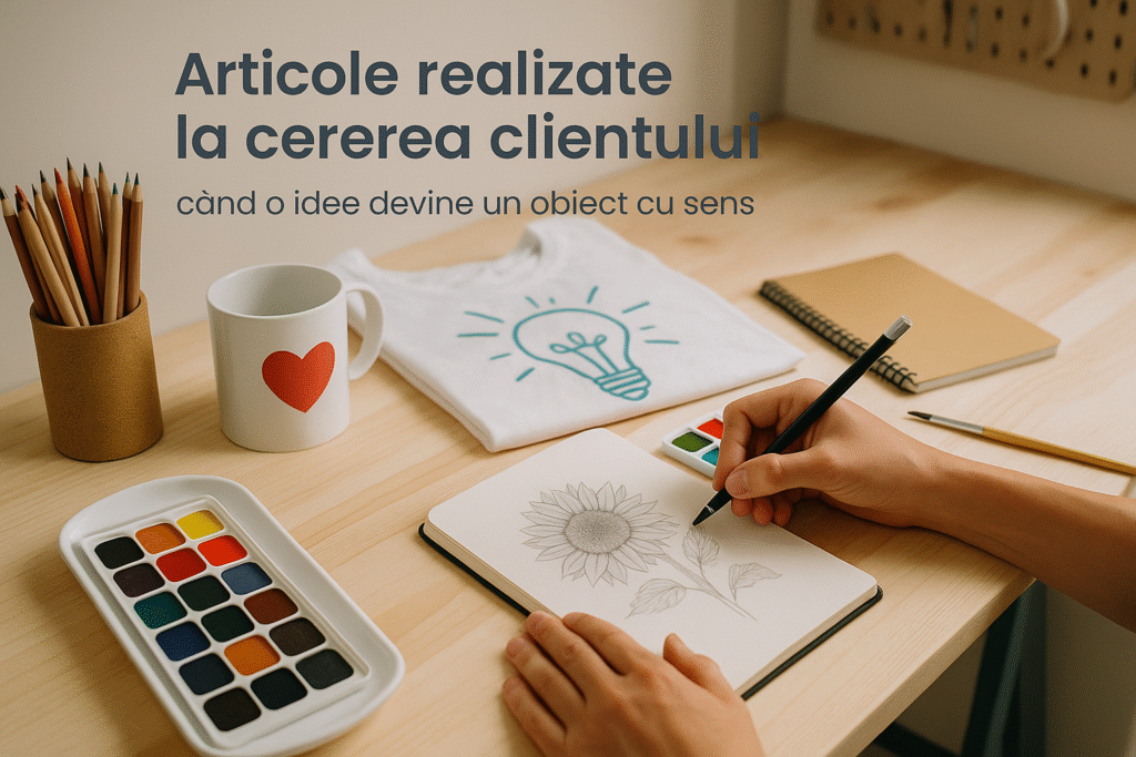 „Atelierul AngelX44 în care se realizează articole personalizate la cererea clientului – schițe, culori și obiecte create cu sens”