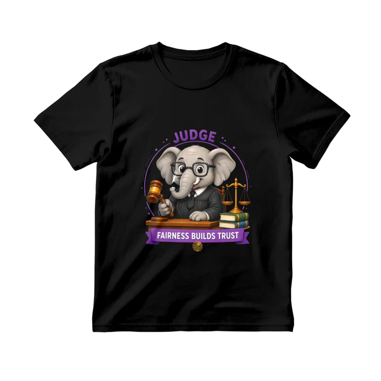 Tricou Judge cu elefant judecător – Fairness Builds Trust, colecția VALORIS