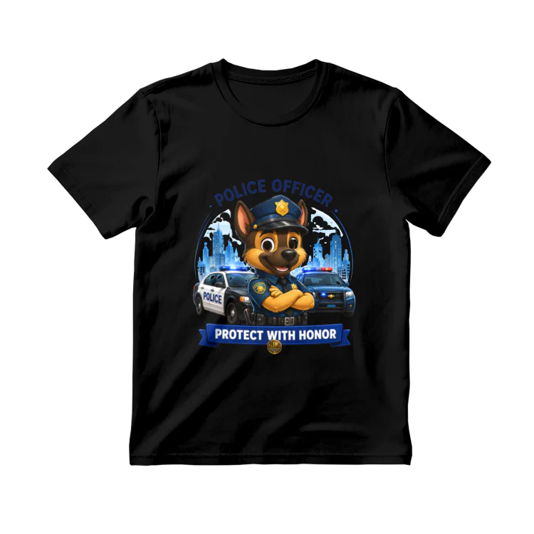 Tricou Police Officer cu câine polițist – Protect With Honor, colecția VALORIS