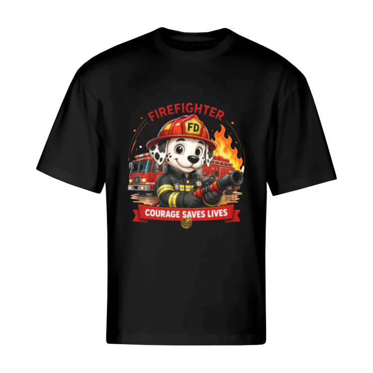 Tricou Firefighter cu dalmațian pompier – Courage Saves Lives, colecția VALORIS